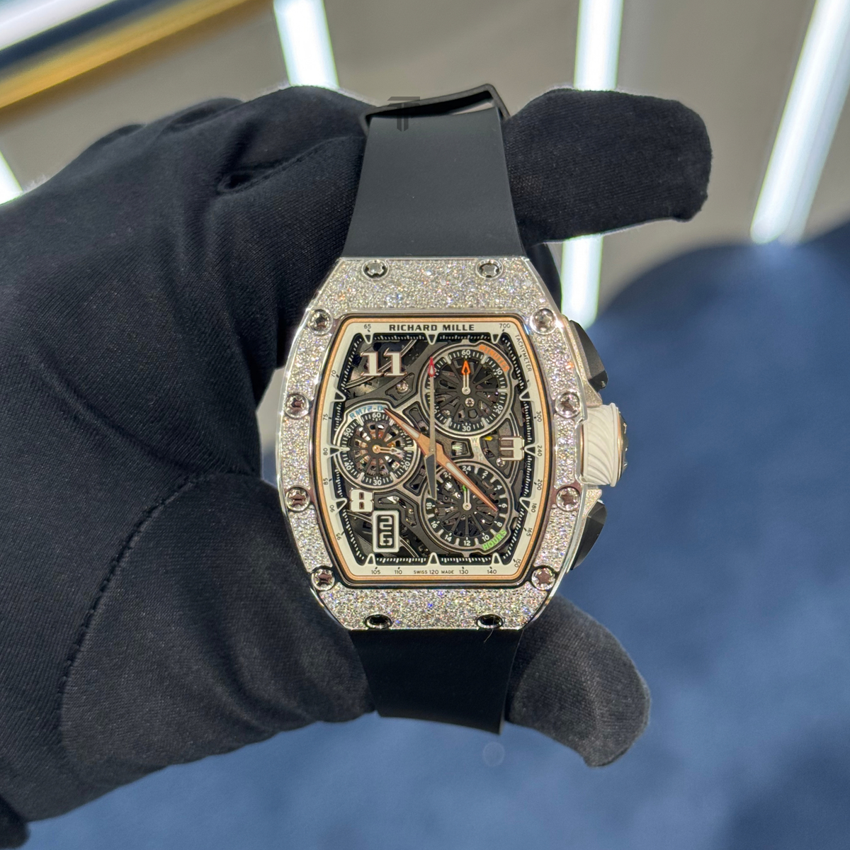 Richard Mille RM72-01 White Gold Snow Setting Flyback Chronograph