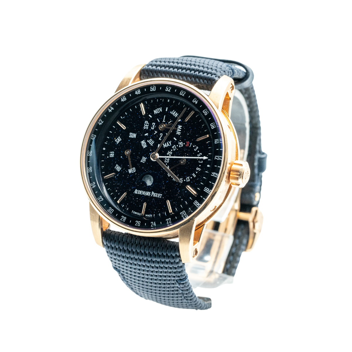 Code 11.59 by Audemars Piguet 41mm Blue Rubber-Coated Strap Blue Aventurine Dial Blue Lacquered Inner Bezel and Rose Gold Case