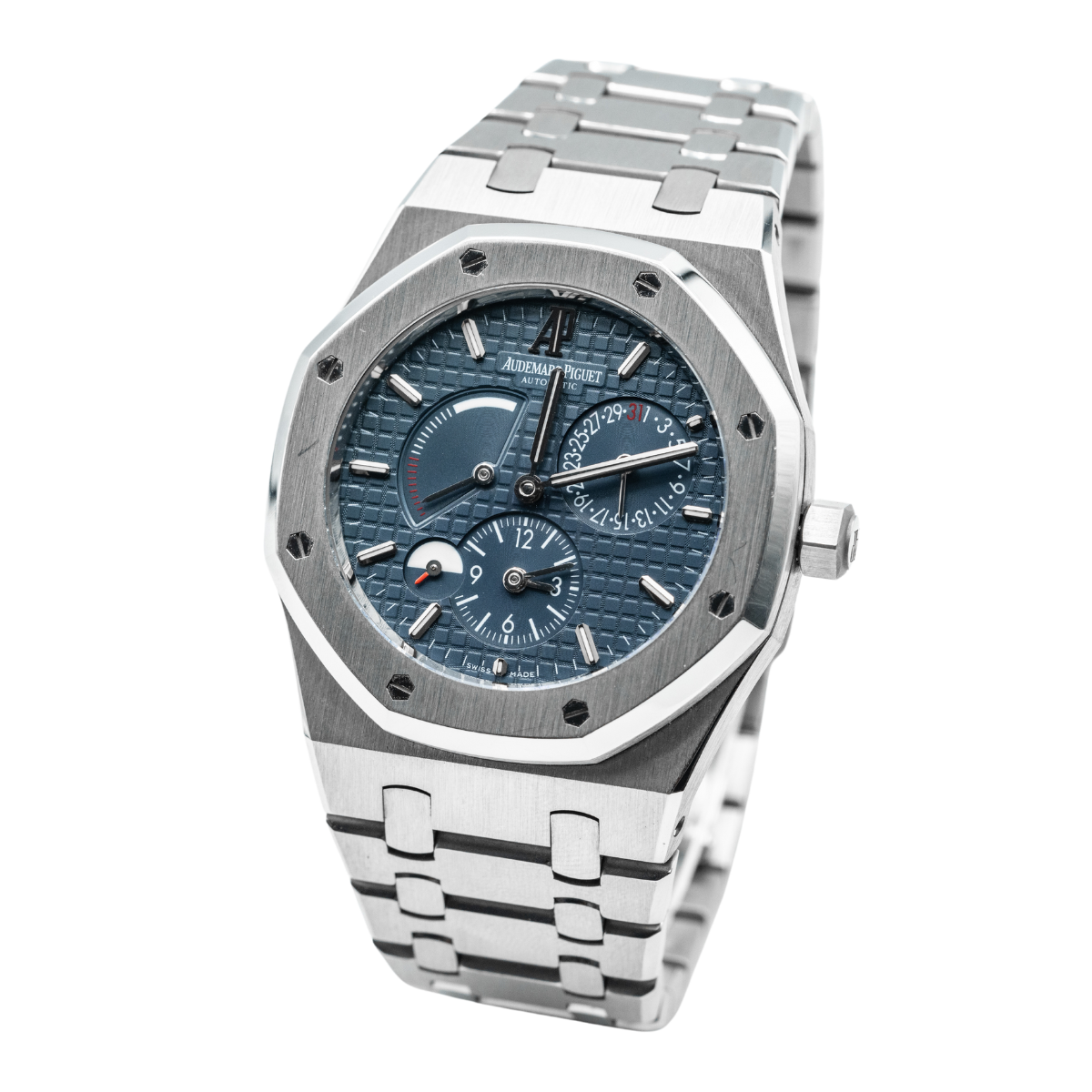 Royal Oak Dual Time 39MM Stainless Steel Bracelet Blue Dial With Grande Tapisserie Pattern Stainless Steel Case