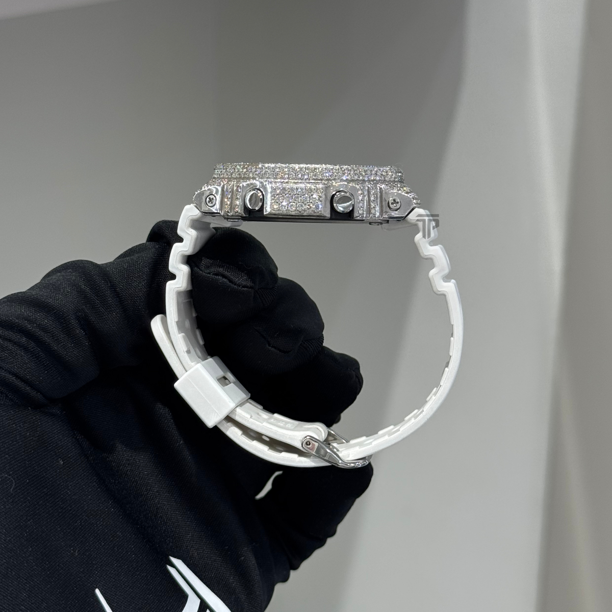 Casio Iced out G Shock Analog (White Gold with White Dial and Strap)
