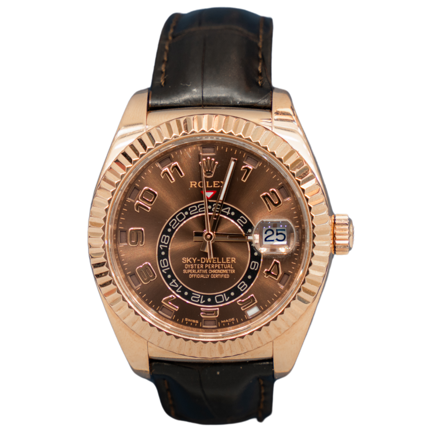 Rolex Skydweller Ref. 326135 Rose Gold Chocolate Arabic Dial on Leather Strap