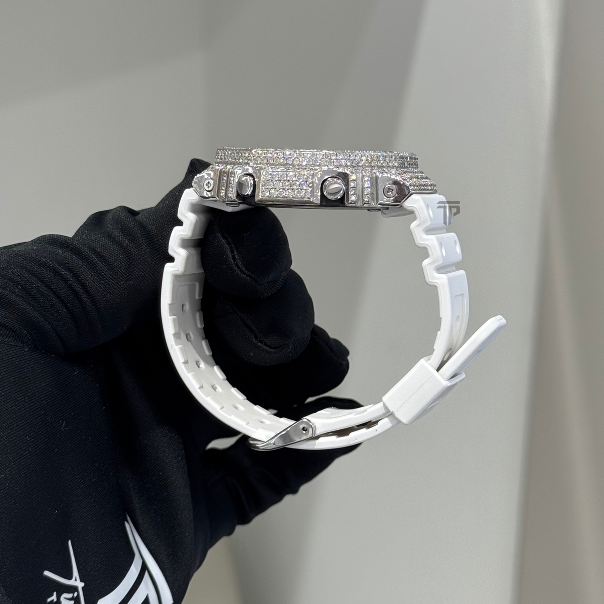 Casio Iced out G Shock Analog (White Gold with Tiffany Blue Dial and White Strap)