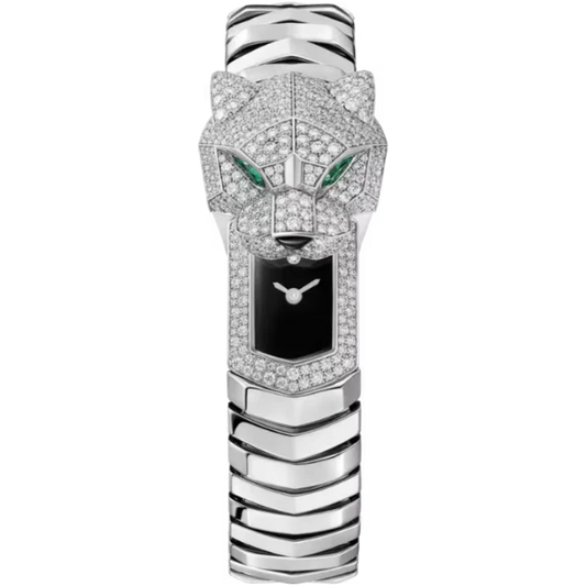 PANTHERE DE CARTIER 38 MM RHODIUM FINISH WHITE GOLD WITH BLACK LACQUER DIAL