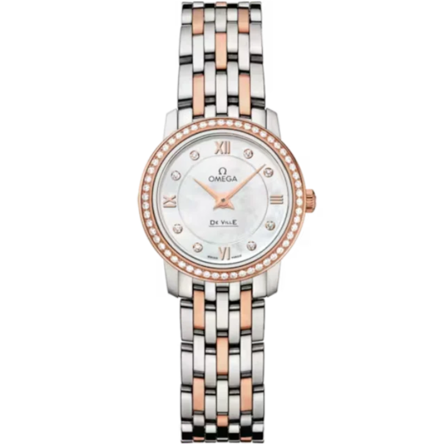 DE VILLE PRESTIGE 24 MM STAINLESS STEEL - RED GOLD WITH MOTHER OF PEARL DIAL