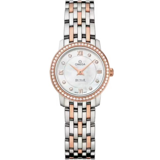 DE VILLE PRESTIGE 24 MM STAINLESS STEEL - RED GOLD WITH MOTHER OF PEARL DIAL