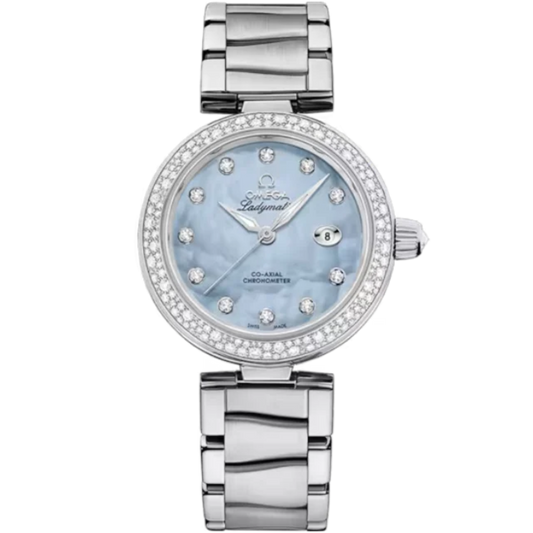 DE VILLE LADYMATIC 34 MM STAINLESS STEEL WITH BLUE MOTHER OF PEARL DIAL