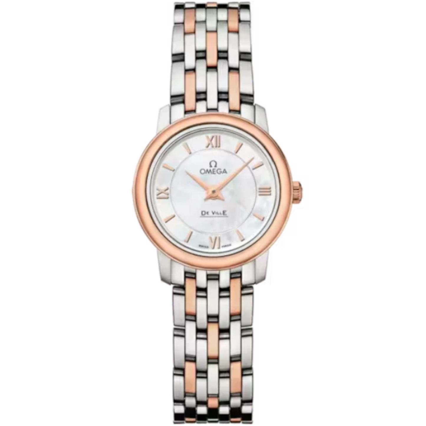 DE VILLE PRESTIGE 24 MM STAINLESS STEEL - RED GOLD WITH MOTHER OF PEARL DIAL