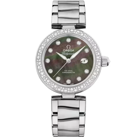 DE VILLE LADYMATIC 34 MM STAINLESS STEEL WITH BLACK MOTHER OF PEARL DIAL