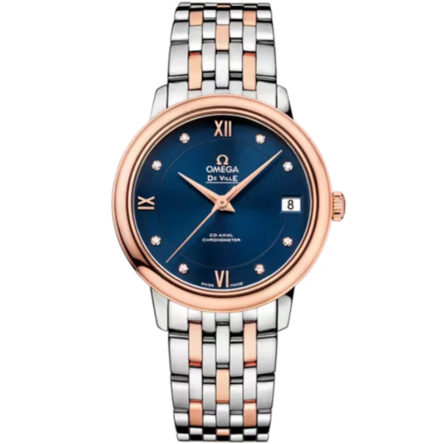 DE VILLE PRESTIGE 33 MM STAINLESS STEEL - RED GOLD WITH BLUE DIAL