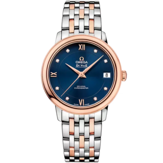 DE VILLE PRESTIGE 33 MM STAINLESS STEEL - RED GOLD WITH BLUE DIAL