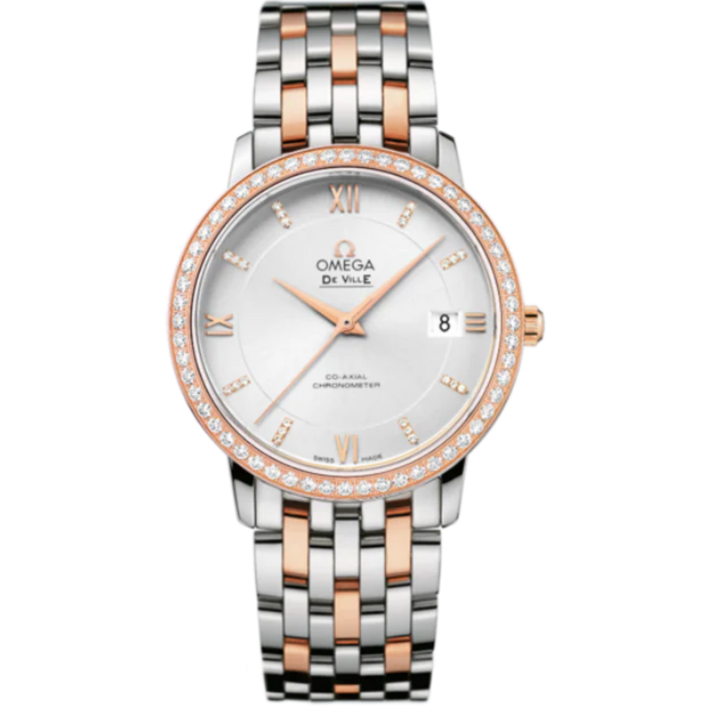 DE VILLE PRESTIGE 37 MM STAINLESS STEEL - RED GOLD WITH SILVER DIAL