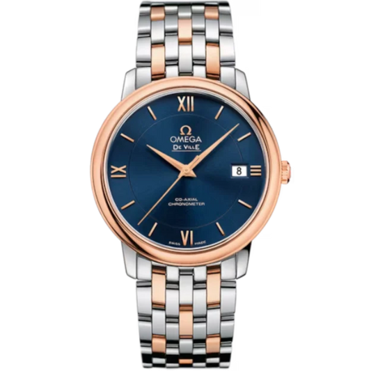 DE VILLE PRESTIGE 37 MM STAINLESS STEEL - RED GOLD WITH BLUE DIAL