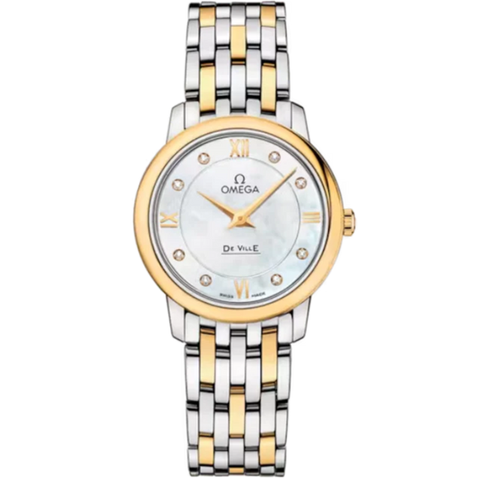 DE VILLE PRESTIGE 27 MM STAINLESS STEEL - YELLOW GOLD WITH MOTHER OF PEARL DIAL