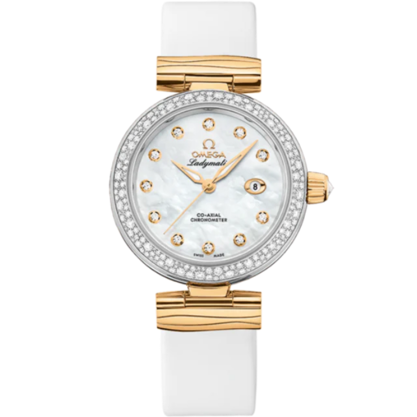 DE VILLE LADYMATIC 34 MM YELLOW GOLD WITH MOTHER OF PEARL DIAL