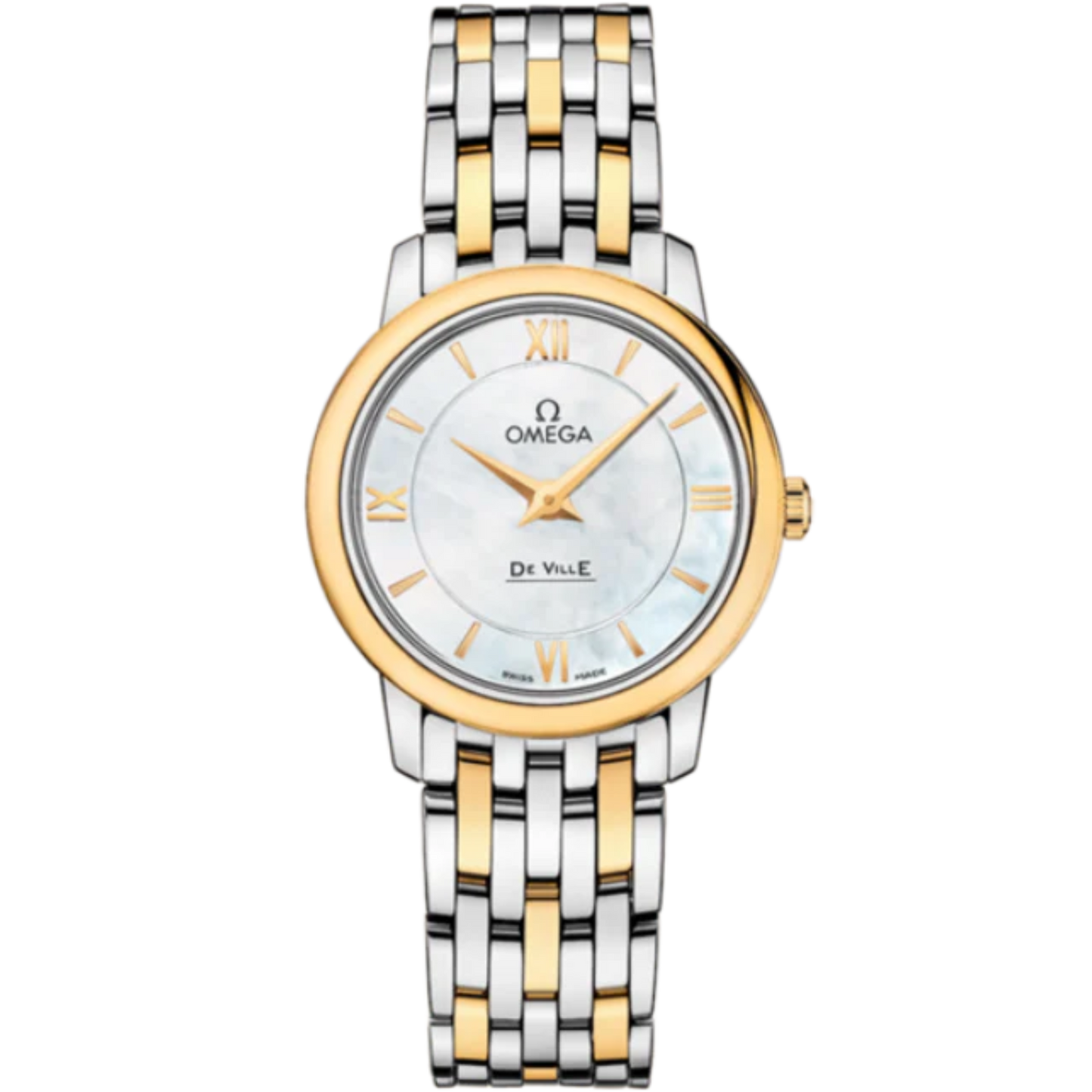 DE VILLE PRESTIGE 27 MM STAINLESS STEEL - YELLOW GOLD WITH MOTHER OF PEARL DIAL