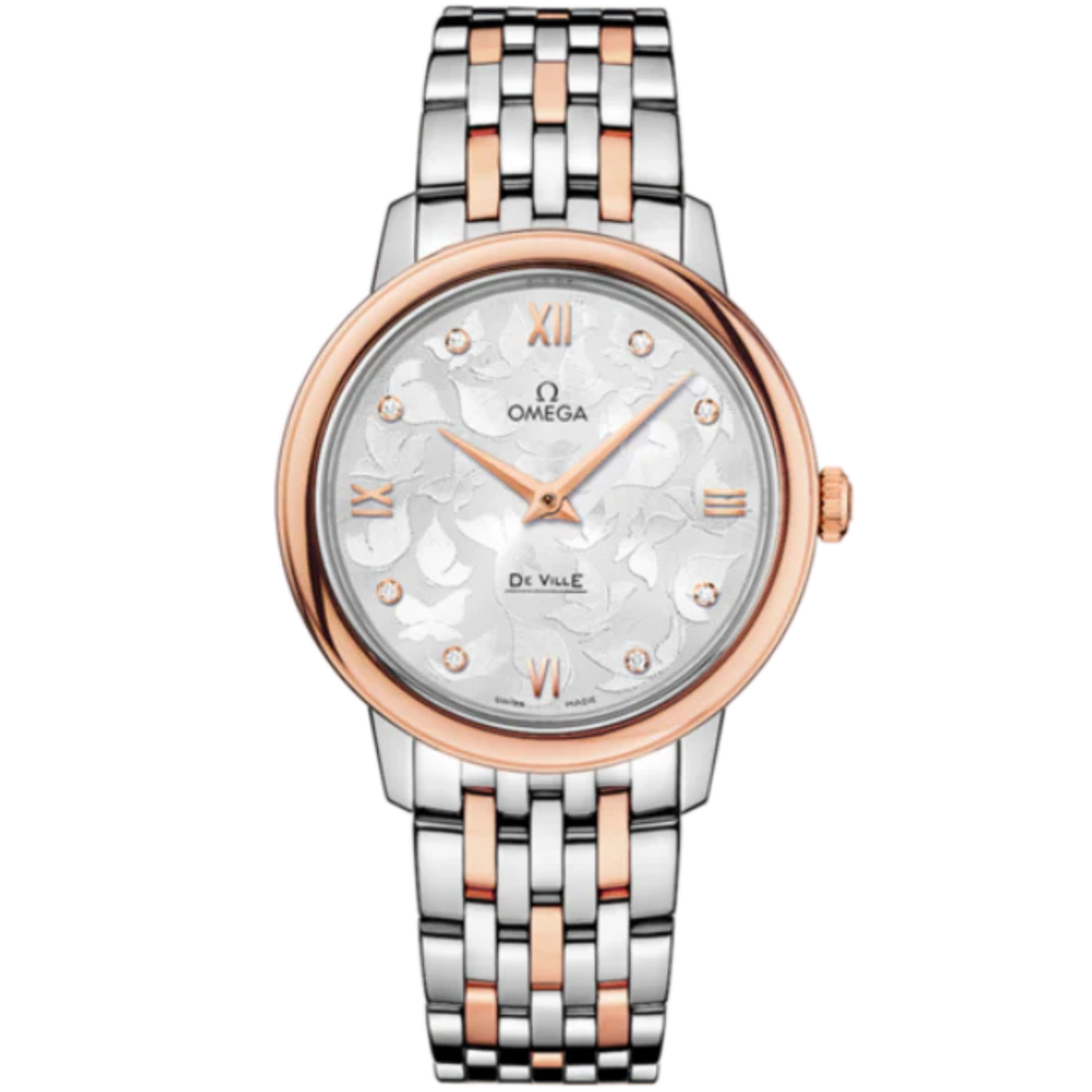DE VILLE PRESTIGE BUTTERFLY 33 MM STAINLESS STEEL - RED GOLD WITH SILVER DIAL