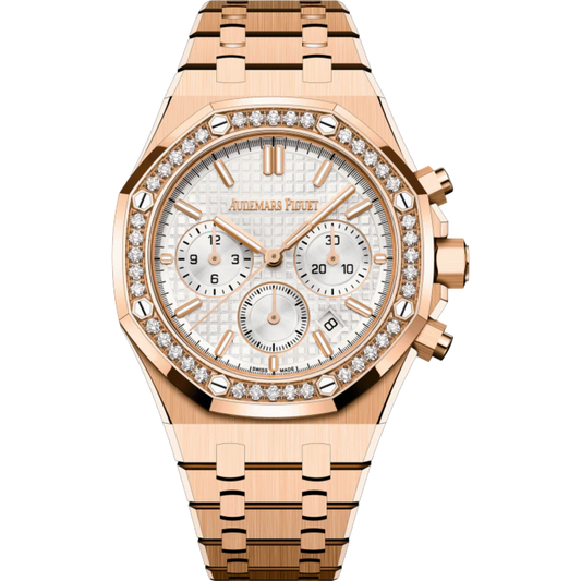 Royal Oak Selfwinding Chronograph 38MM 18-Carat Pink Gold Bracelet Silver-Toned Dial With Grande Tapisserie Pattern 18-Carat Pink Gold Case