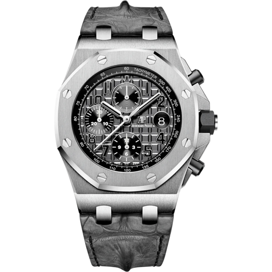 Royal Oak Offshore Chronograph 42MM Grey Leather Strap Grey Dial With Méga Tapisserie Pattern Stainless Steel Case