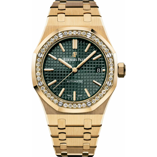Royal Oak Selfwinding 37MM 18-Carat Yellow Gold Bracelet Green Dial Grande Tapisserie Pattern 18-Carat Yellow Gold Case Diamond-Set Bezel