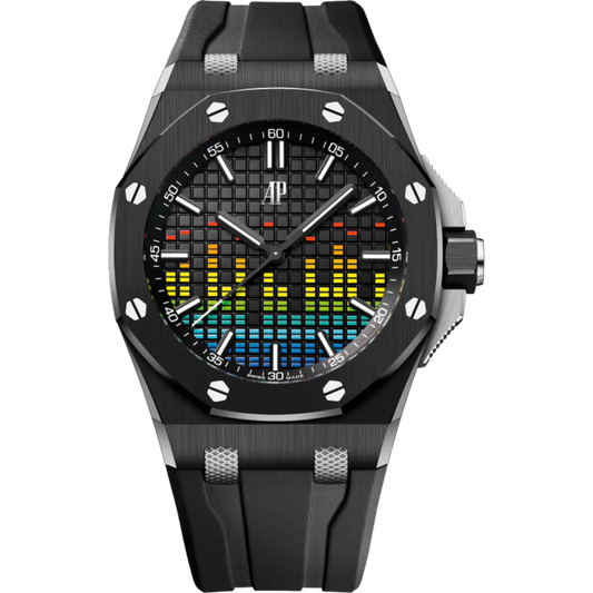 Royal Oak Offshore Selfwinding - Music Edition 43MM Black Rubber Strap Black Dial With Printed VU Meter Black Ceramic Case and Bezel