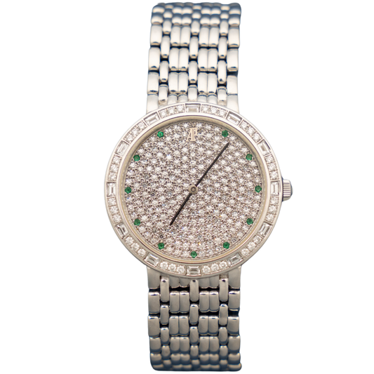 Audemars Piguet Ref. 15123BC White Gold “Jules Audemars ” on Full White Gold Bracelet with Factory Diamond Dial & Emerald Markers & Emerald Cut Bezel