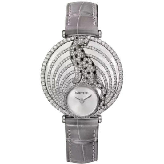 PANTHERE ROYALE DE CARTIER 36 MM RHODIUMIZED 18K WHITE GOLD WITH SILVER SUNRAY EFFECT DIAL