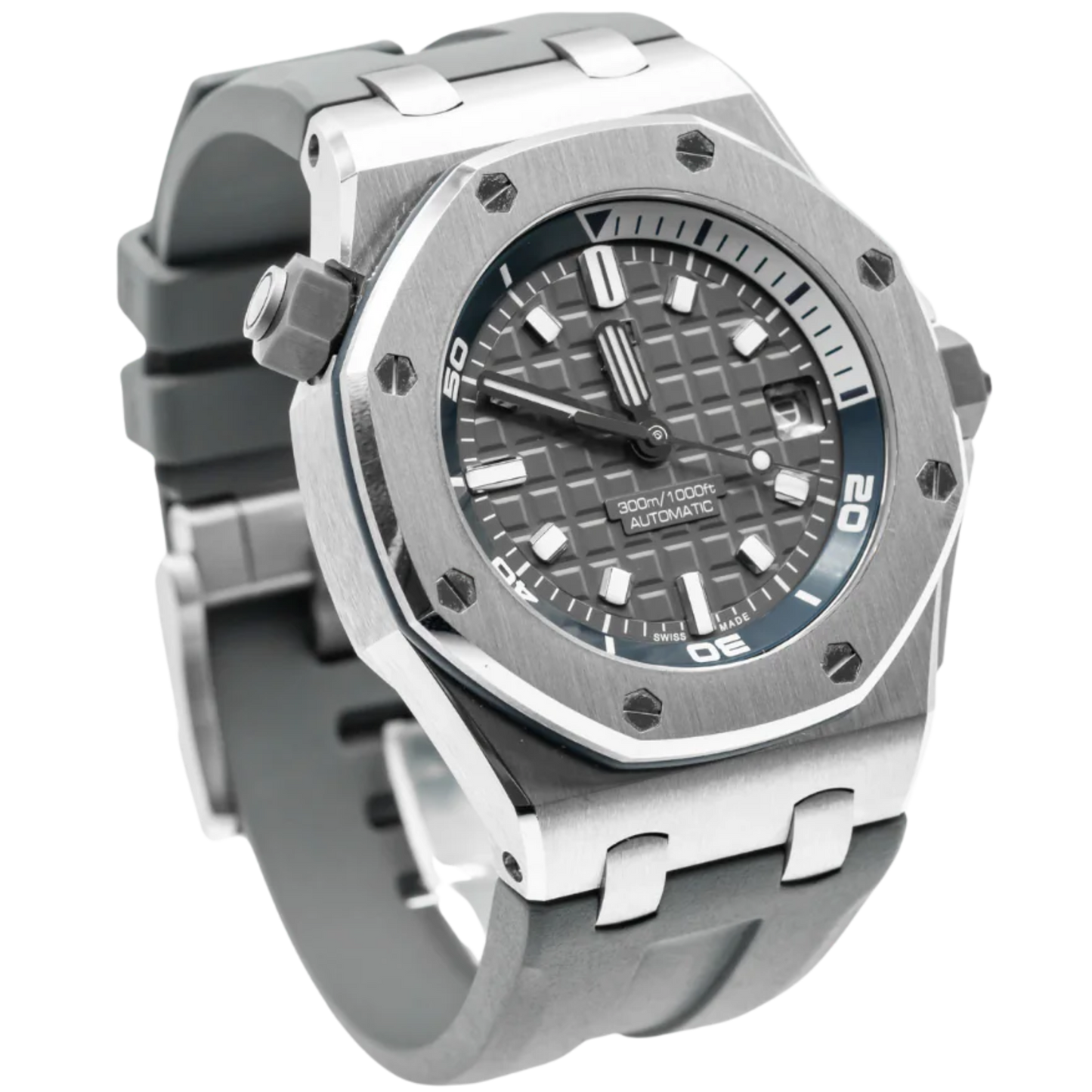 Royal Oak Offshore Dive 42MM Grey Rubber Strap Grey Dial With Méga Tapisserie Pattern Stainless Steel Case