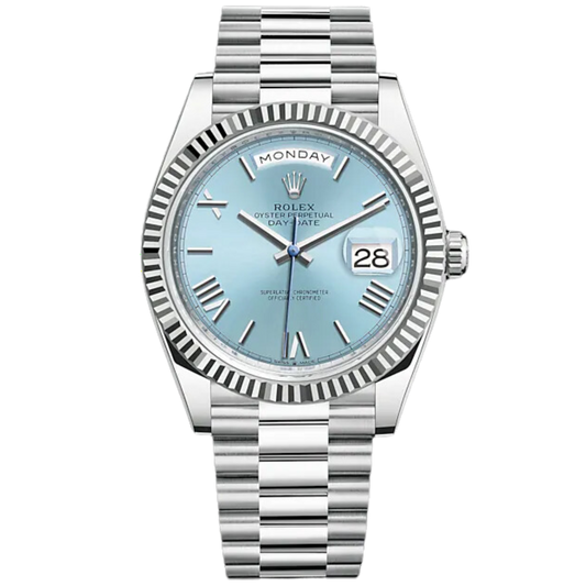 Day-Date 40 40mm President Bracelet Platinum with Ice-Blue Dial and Fluted Bezel