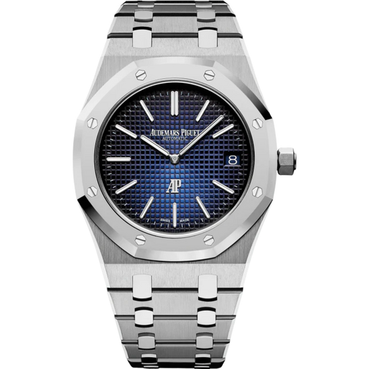 Royal Oak Jumbo Extra-Thin 39MM Titanium Bracelet Smoked Blue Dial With Petite Tapisserie Pattern Titanium Case