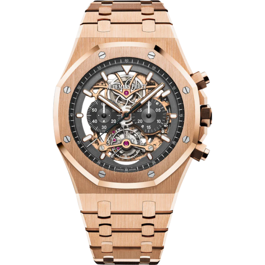 Royal Oak Tourbillon Chronograph Openworked 44MM 18-Carat Pink Gold Bracelet Openworked Ruthenium-Toned Dial 18-Carat Pink Gold Case