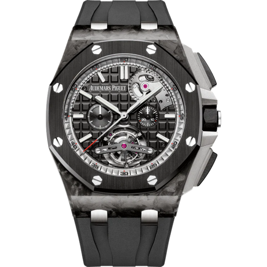 Royal Oak Offshore Tourbillon Chronograph 44MM Black Rubber Black Dial With Méga Tapisserie Pattern Forged Carbon Case Black Ceramic Bezel