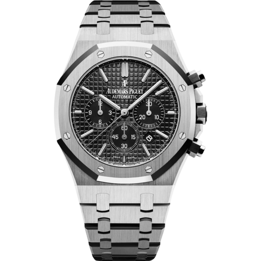 Royal Oak Chronograph 41MM Stainless Steel Bracelet Black Dial With Grande Tapisserie Pattern Stainless Steel Case