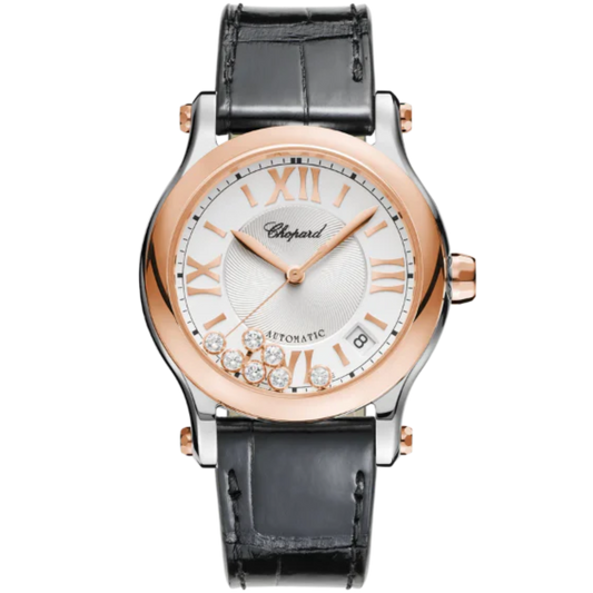 HAPPY SPORT 36 MM ETHICAL ROSE GOLD - LUCENT STEEL™ WITH SILVER DIAL