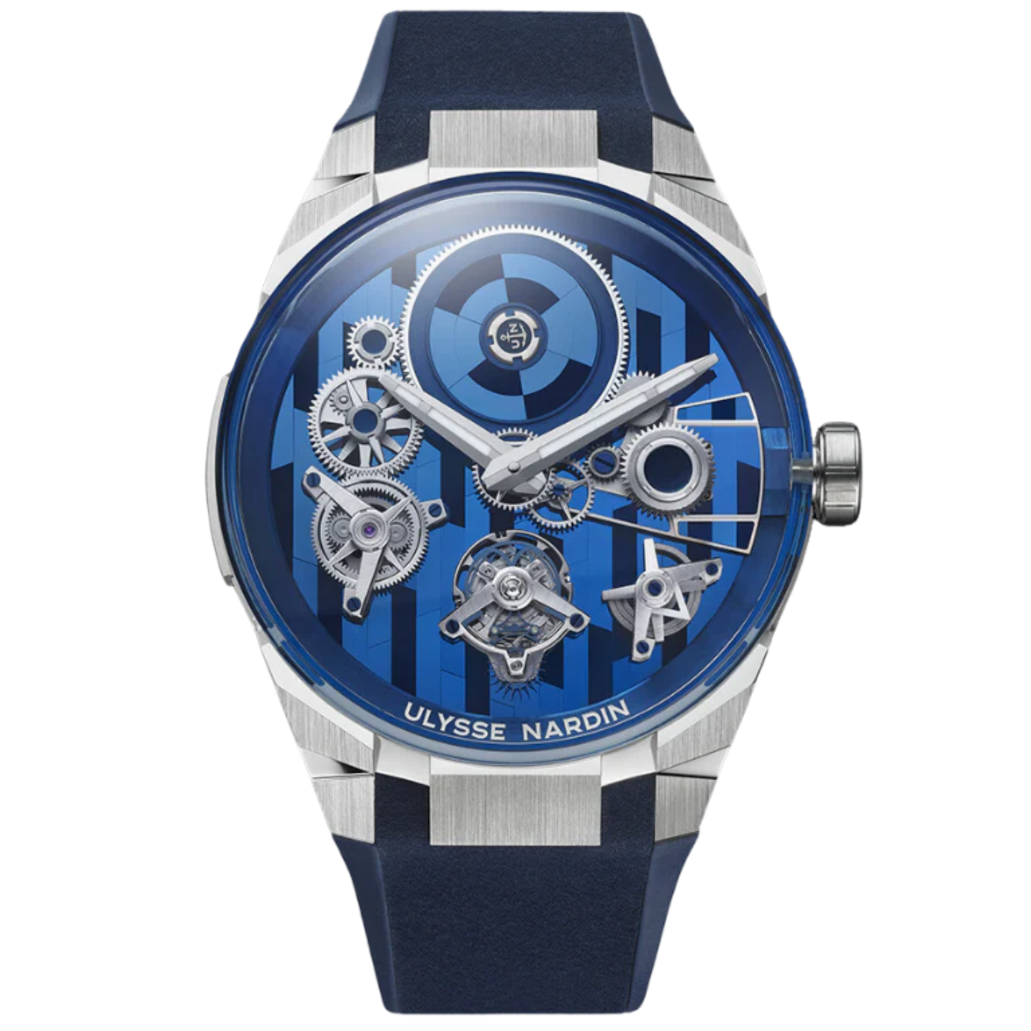 BLAST FREE WHEEL MARQUETRY 45 MM WHITE GOLD WITH BLUE DIAL