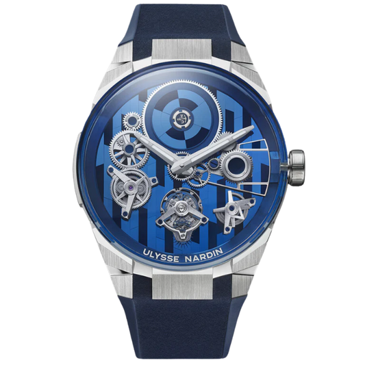 BLAST FREE WHEEL MARQUETRY 45 MM WHITE GOLD WITH BLUE DIAL
