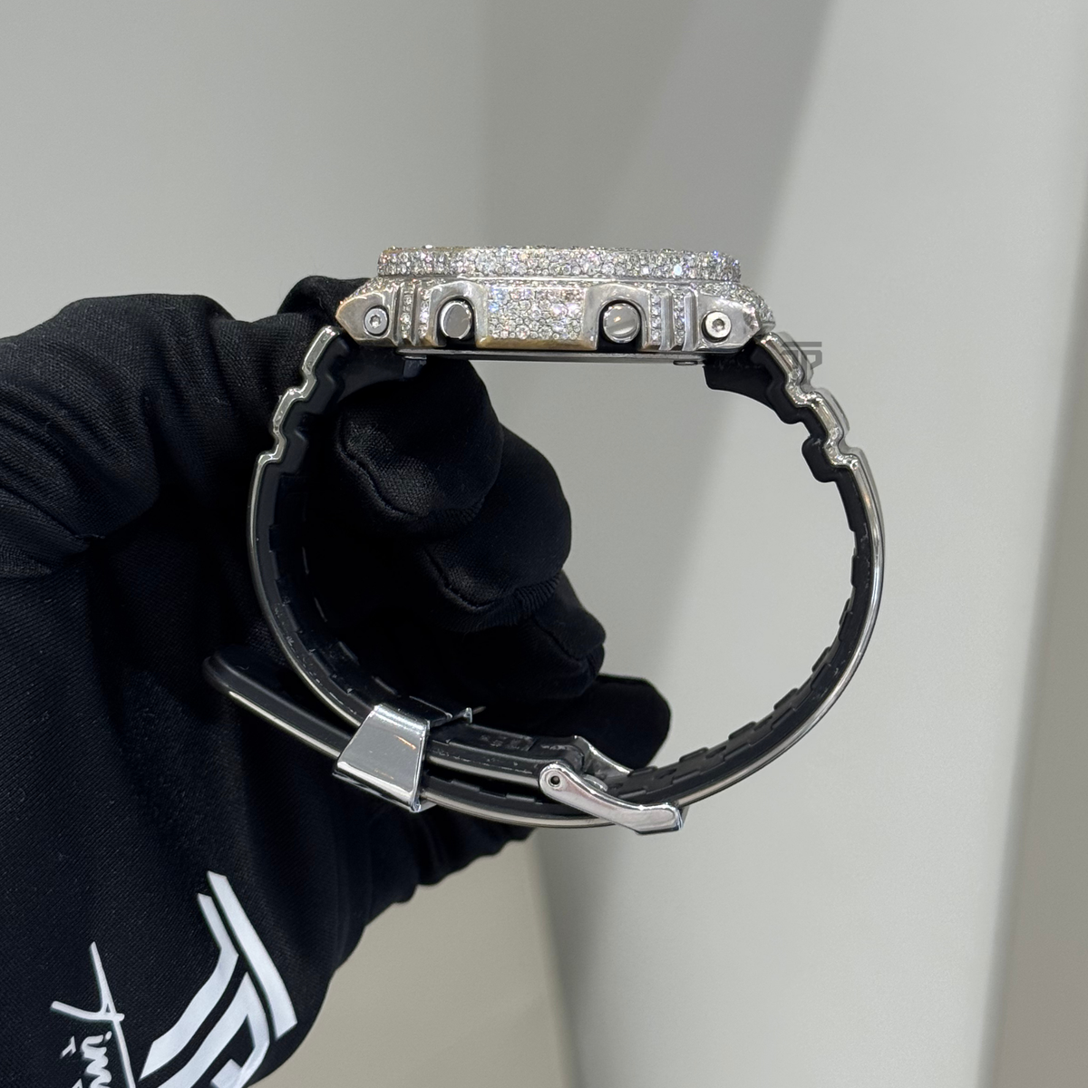 Casio Iced out G Shock Analog (White gold with Silver Dial and Strap)