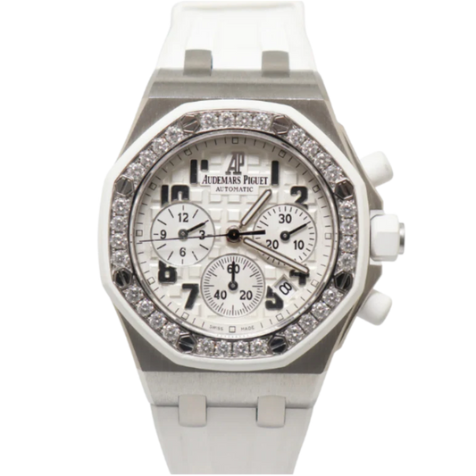 Audemars Piguet Ladies Royal Oak Offshore Ref. 26048SK.ZZ.D010CA.01 37mm White Dial with Diamond Bezel