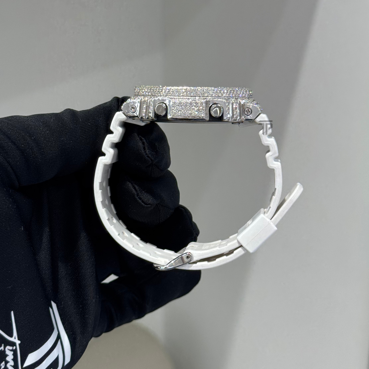 Casio Iced out G Shock Analog (White Gold with White Dial and Strap)