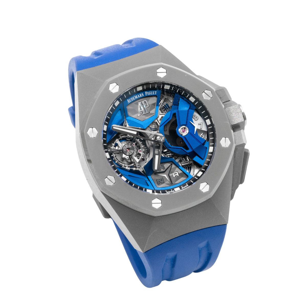 Royal Oak Concept 44mm Flying Tourbillon GMT and Audemars Piguet with Blue Rubber Strap Titanium Case