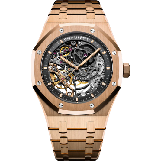 Royal Oak Double Balance Wheel Openworked 41MM 18-Carat Pink Gold Bracelet Slate Grey Openworked Dial 18-Carat Pink Gold Case