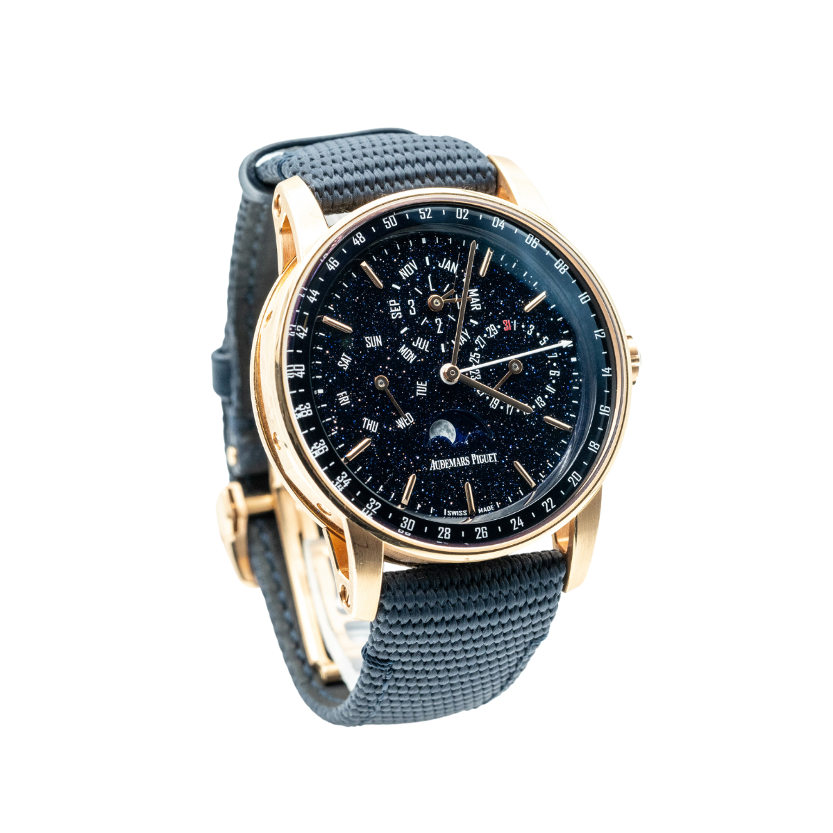 Code 11.59 by Audemars Piguet 41mm Blue Rubber-Coated Strap Blue Aventurine Dial Blue Lacquered Inner Bezel and Rose Gold Case