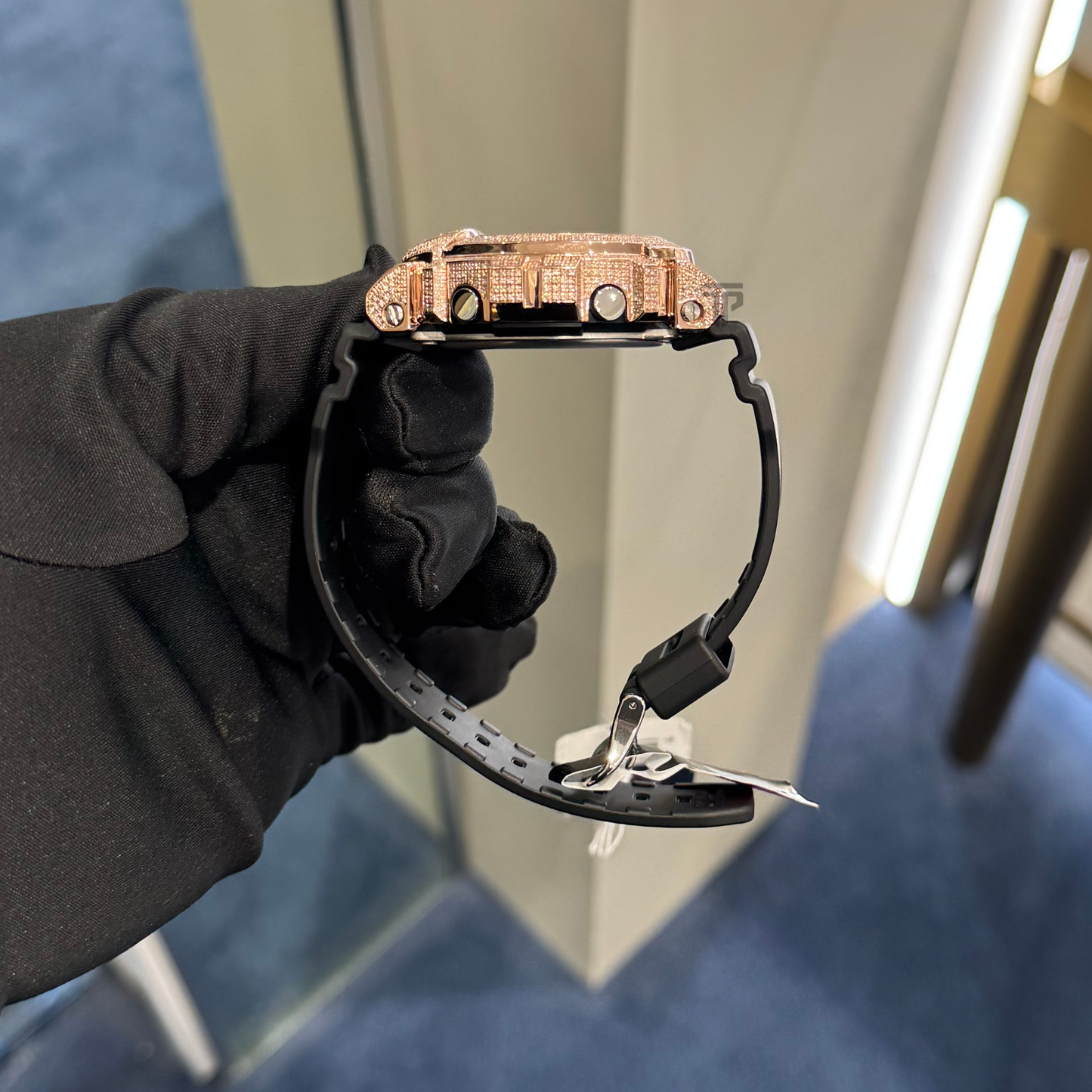 Casio Iced Out G Shock Digital Rose Gold with Black Dial