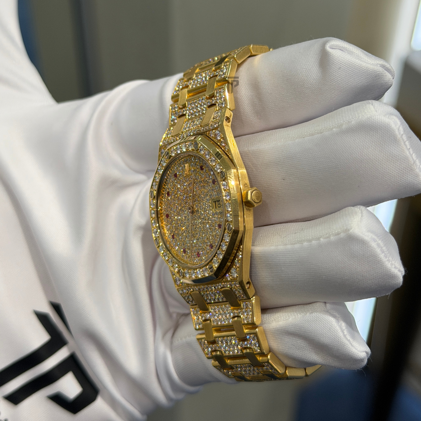 Audemars Piguet Ref. 56530BA 33MM Yellow Gold Royal Oak Full Pave Factory Set Ruby Markers (Watch + Service Papers)