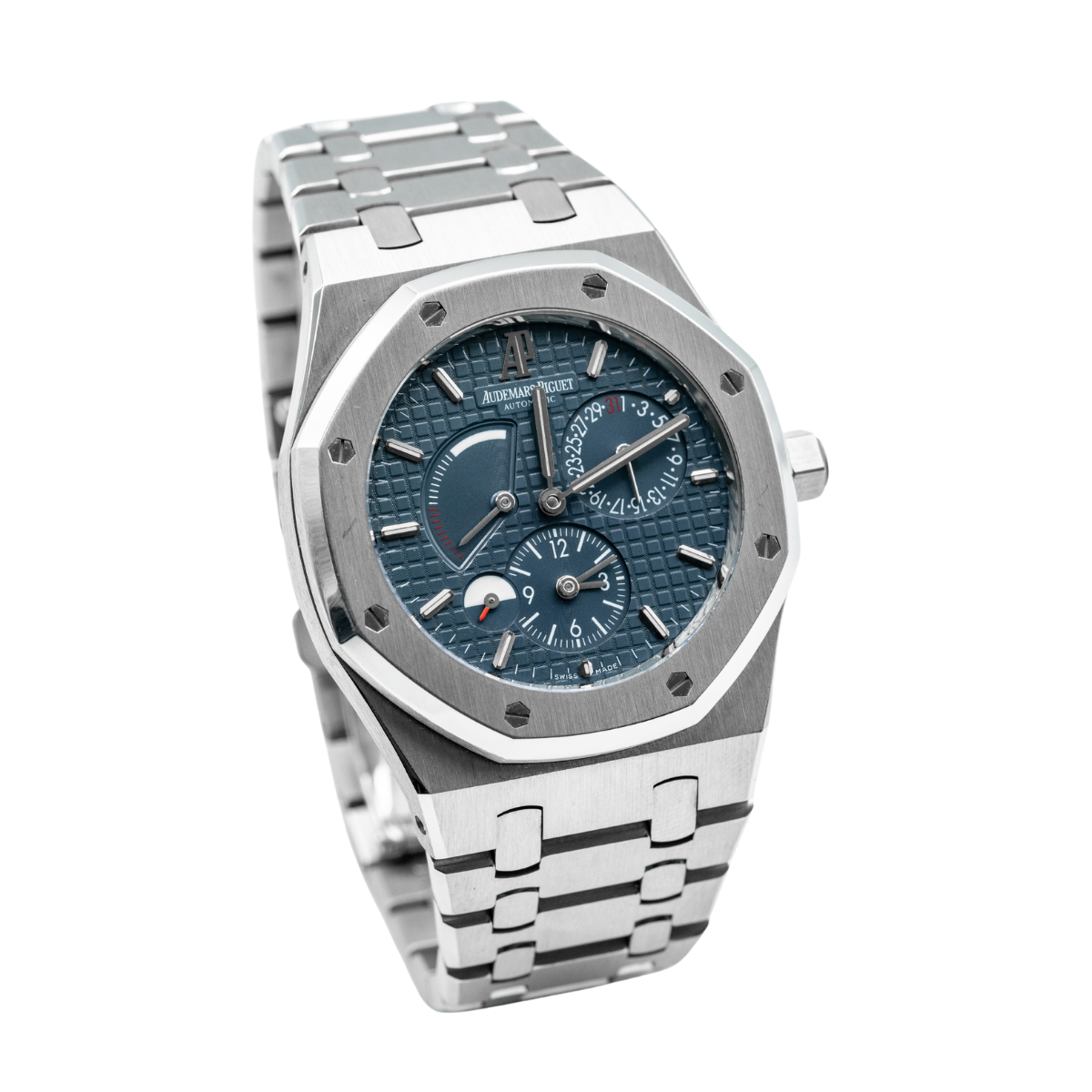 Royal Oak Dual Time 39MM Stainless Steel Bracelet Blue Dial With Grande Tapisserie Pattern Stainless Steel Case