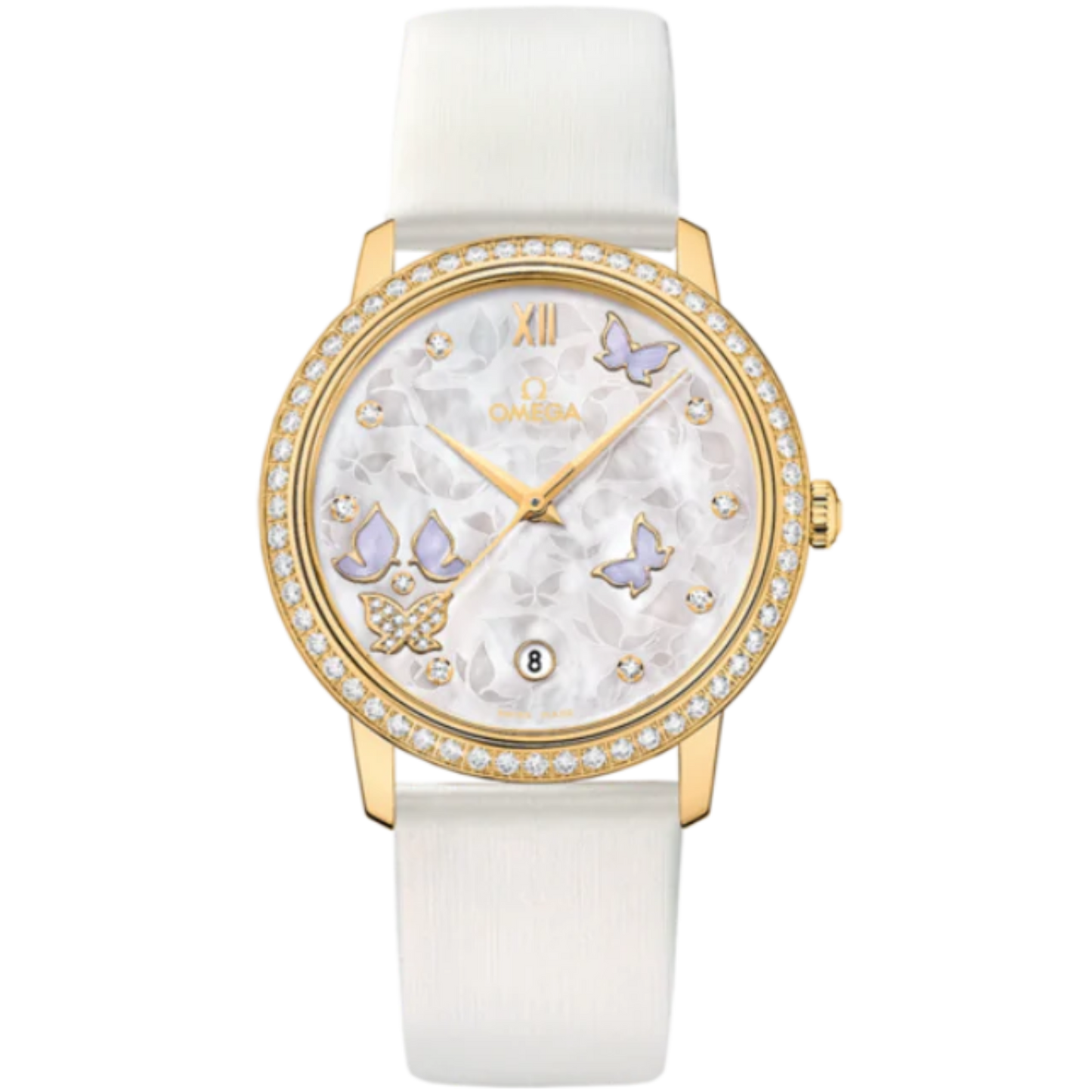 DE VILLE PRESTIGE BUTTERFLY 37 MM YELLOW GOLD WITH MOTHER OF PEARL DIAL