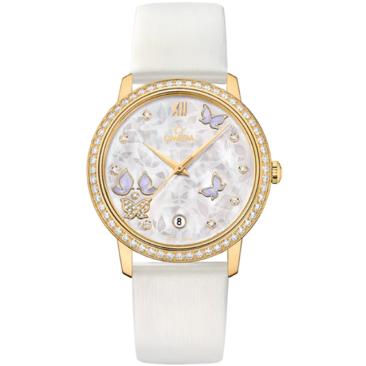 DE VILLE PRESTIGE BUTTERFLY 37 MM YELLOW GOLD WITH MOTHER OF PEARL DIAL