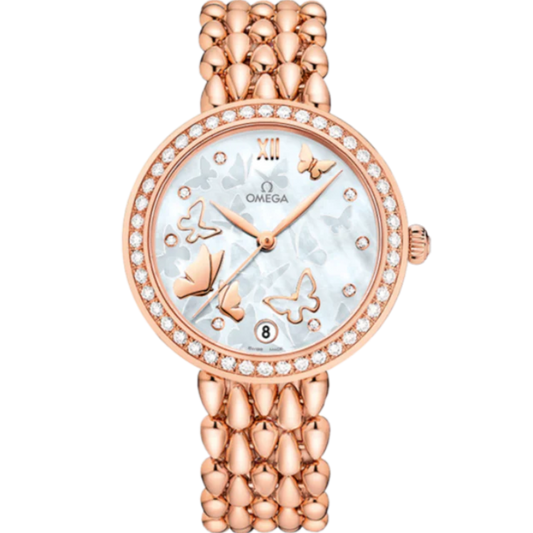 DE VILLE PRESTIGE DEWDROP 33 MM RED GOLD WITH MOTHER OF PEARL DIAL