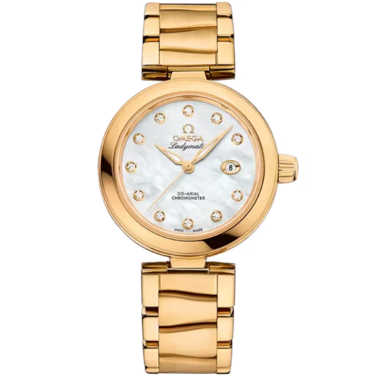 DE VILLE LADYMATIC 34 MM YELLOW GOLD WITH MOTHER OF PEARL DIAL