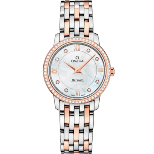 DE VILLE PRESTIGE 27 MM STAINLESS STEEL - RED GOLD WITH MOTHER OF PEARL DIAL