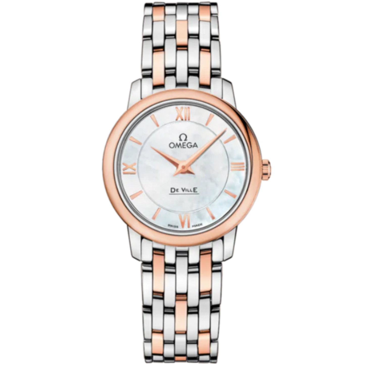 DE VILLE PRESTIGE 27 MM STAINLESS STEEL - RED GOLD WITH MOTHER OF PEARL DIAL